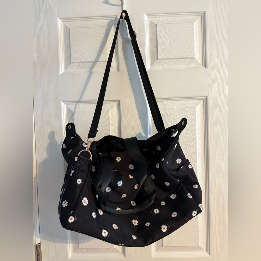 Alice + Olivia Black Daisy Print Duffel Bag
